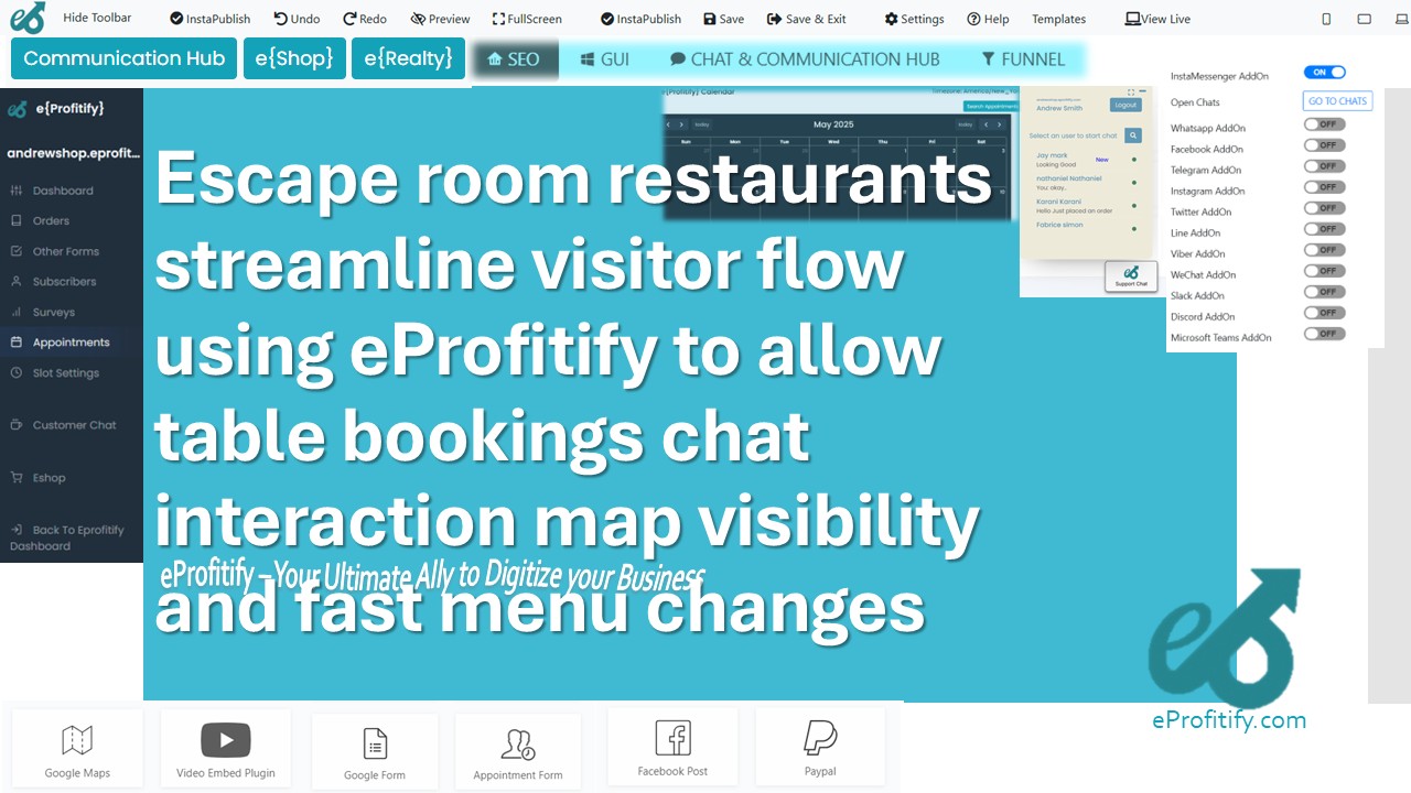 Escape room restaurants streamline visitor flow using eProfitify to allow table bookings chat interaction map visibility and fast menu changes